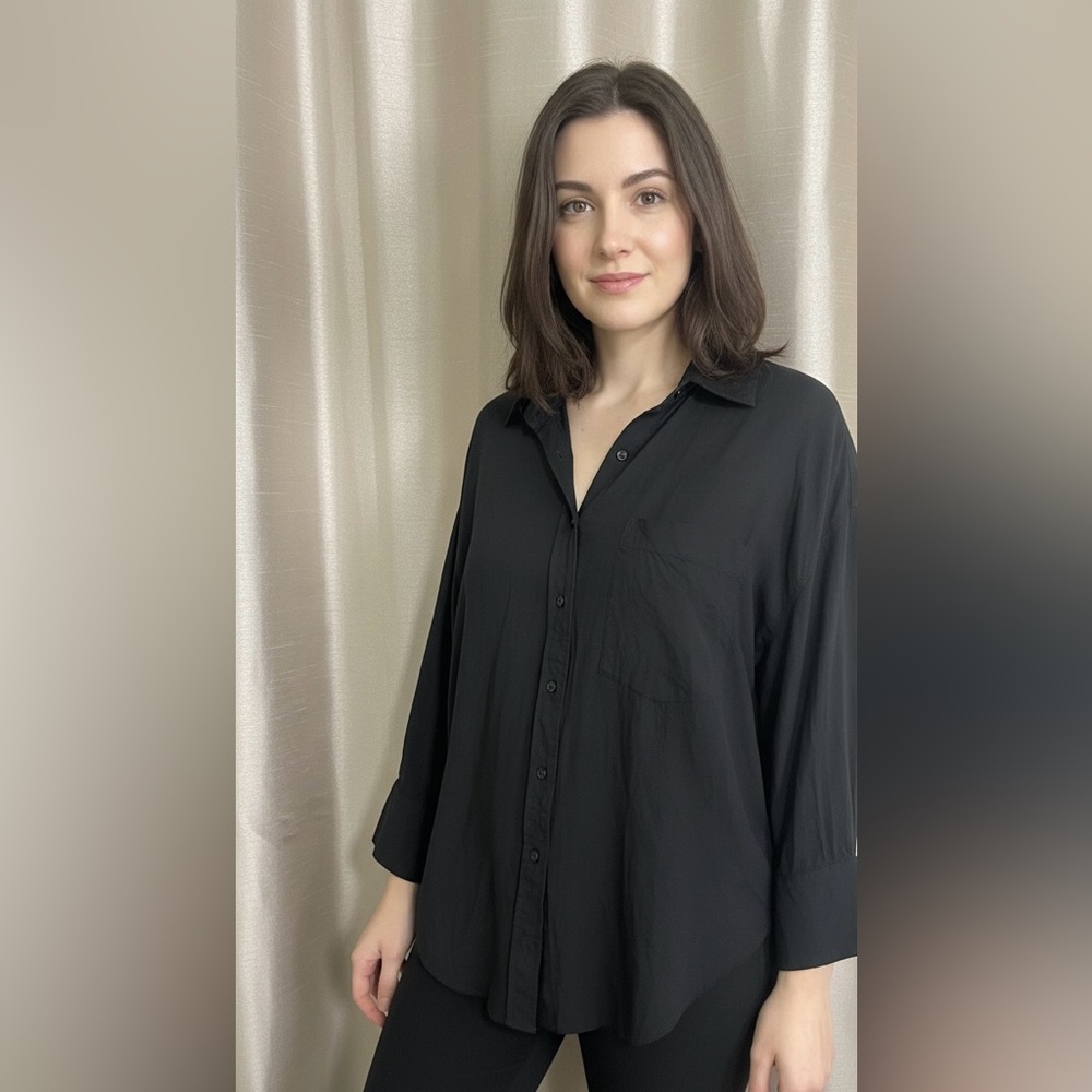 ANTONIO MELANI Black Button-Down Shirt Size S Rayon/Linen